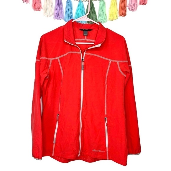 Eddie Bauer Scarlet Nantucket Red Zip Up Rain Windbreaker Jacket Size Medium - Picture 1 of 13